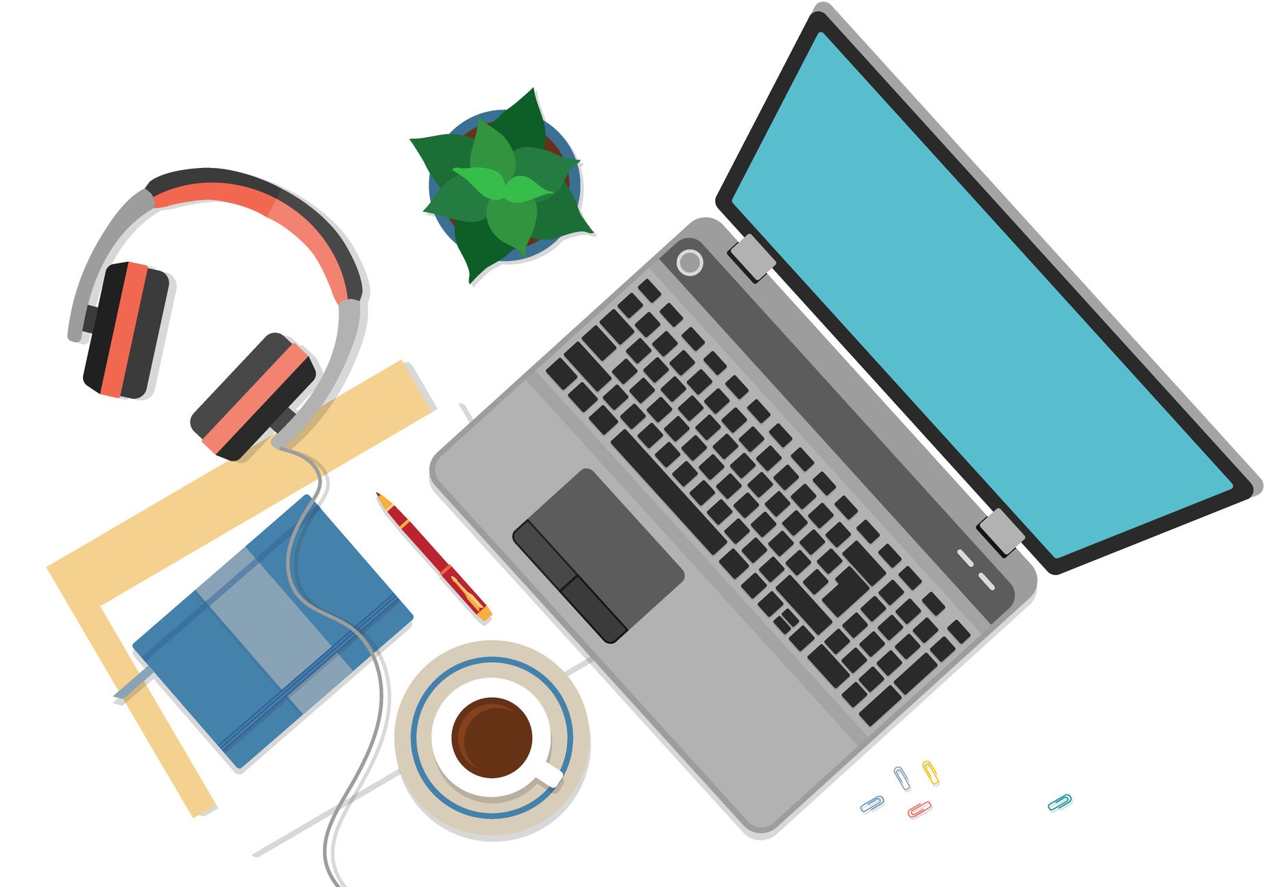 Illustrated image of a laptop and a notepad Illustrated image of a laptop and a notepad
